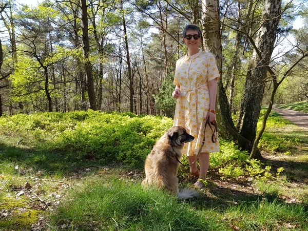 Ines Meyrose - Outfit 2019 - Sommerkleid - Hemdblusenkleid in Gelb - Ü40 Bloggerin mit Hund Paul