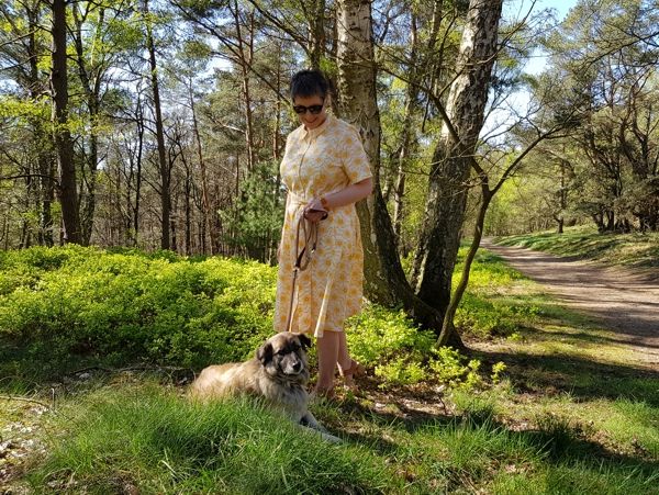 Ines Meyrose - Outfit 2019 - Sommerkleid - Hemdblusenkleid in Gelb - Ü40 Bloggerin mit Hund Paul