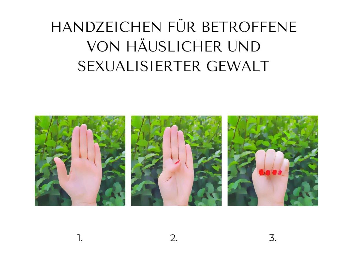 Handzeichen für Betroffene von häuslicher und sexualisierter Gewalt 