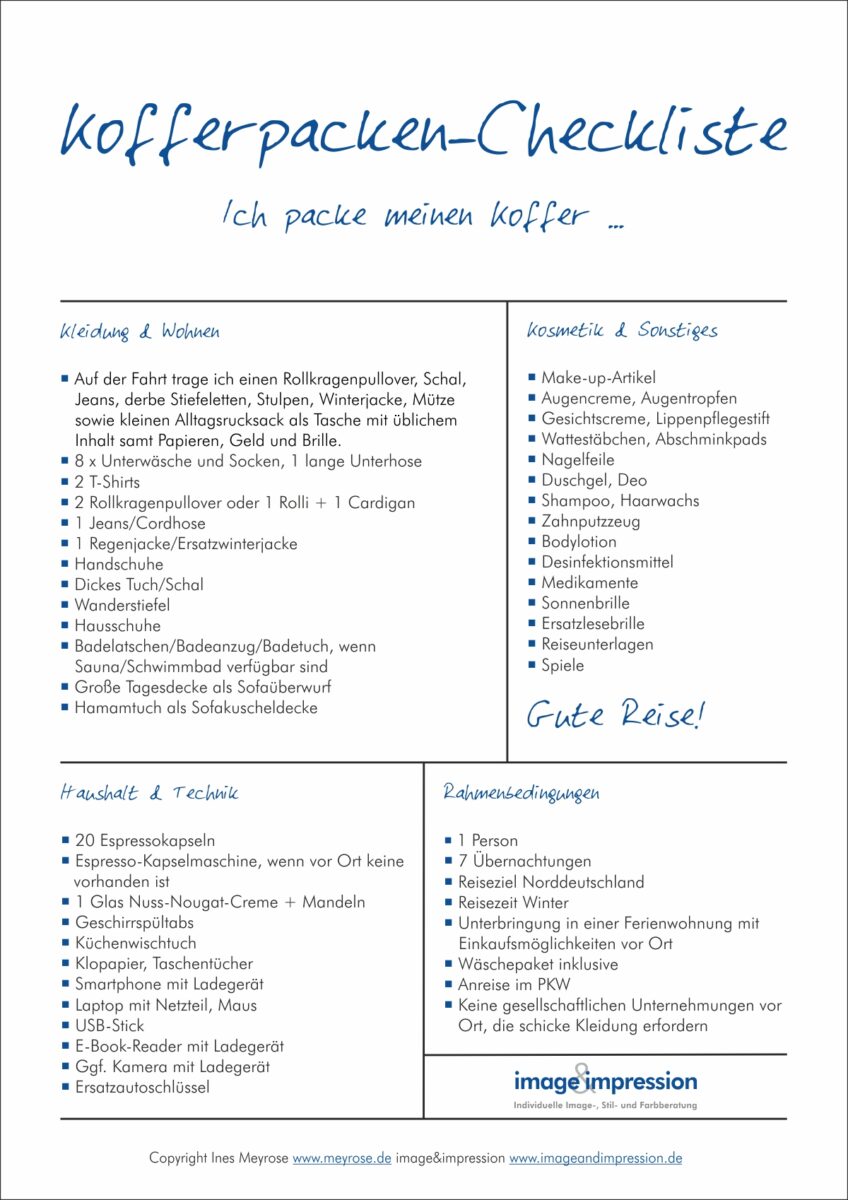 Kofferpacken - Checkliste – Copyright Ines Meyrose – www.meyrose.de
