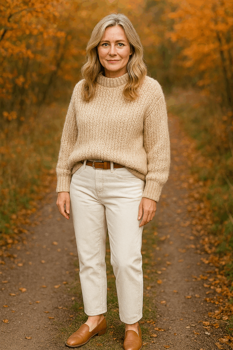 Outfitinspiration 2025 - Grobstrickpullover kombinieren - Bild KI-generiert