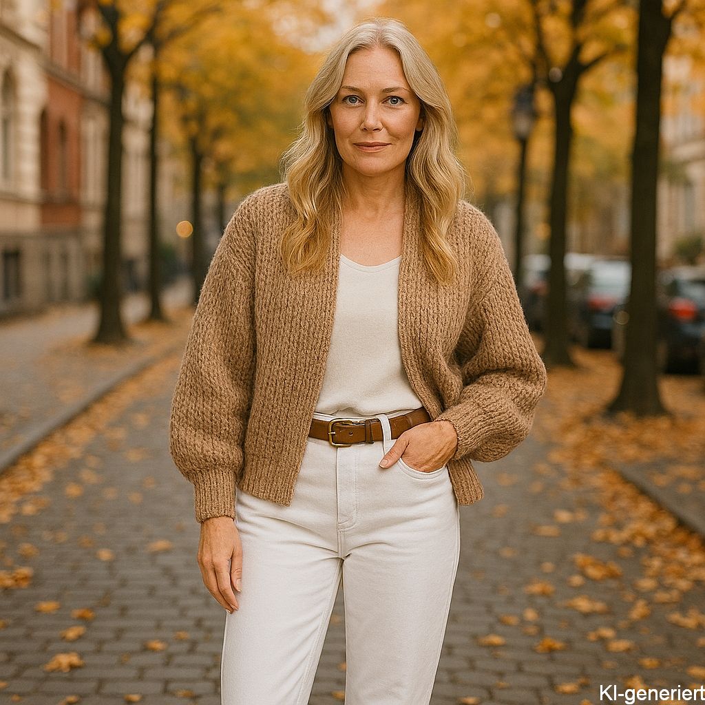 Outfitinspiration 2025 - Grobstrickcardigan kurz kombinieren - Bild KI-generiert