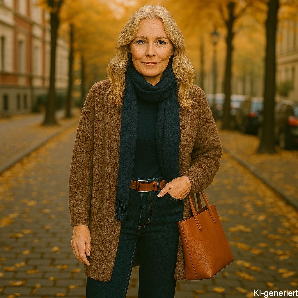 Outfitinspiration 2025 - Grobstrickcardigan lang kombinieren - Bild KI-generiert