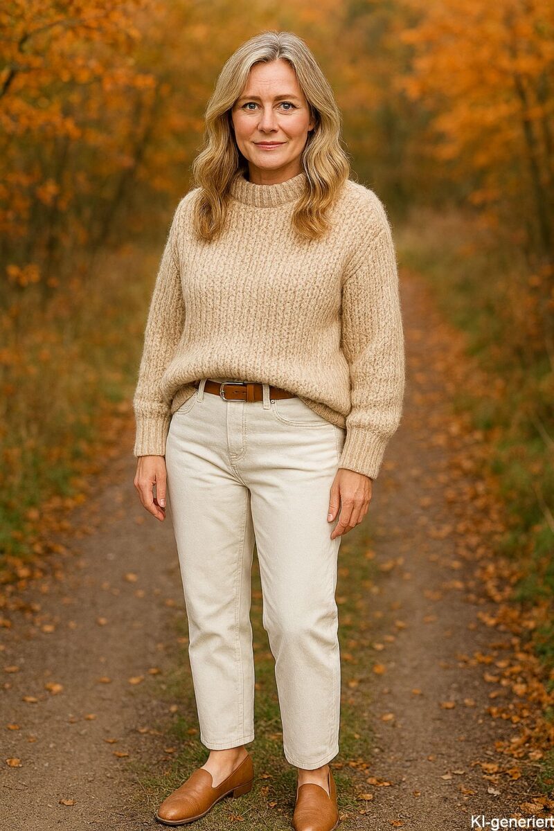 Outfitinspiration 2025 - Grobstrickpullover kombinieren - Bild KI-generiert