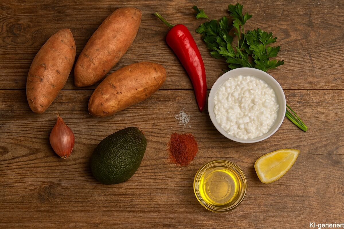 Süßkartoffeltaler mit Guacamole - Zutaten - KI-generiert