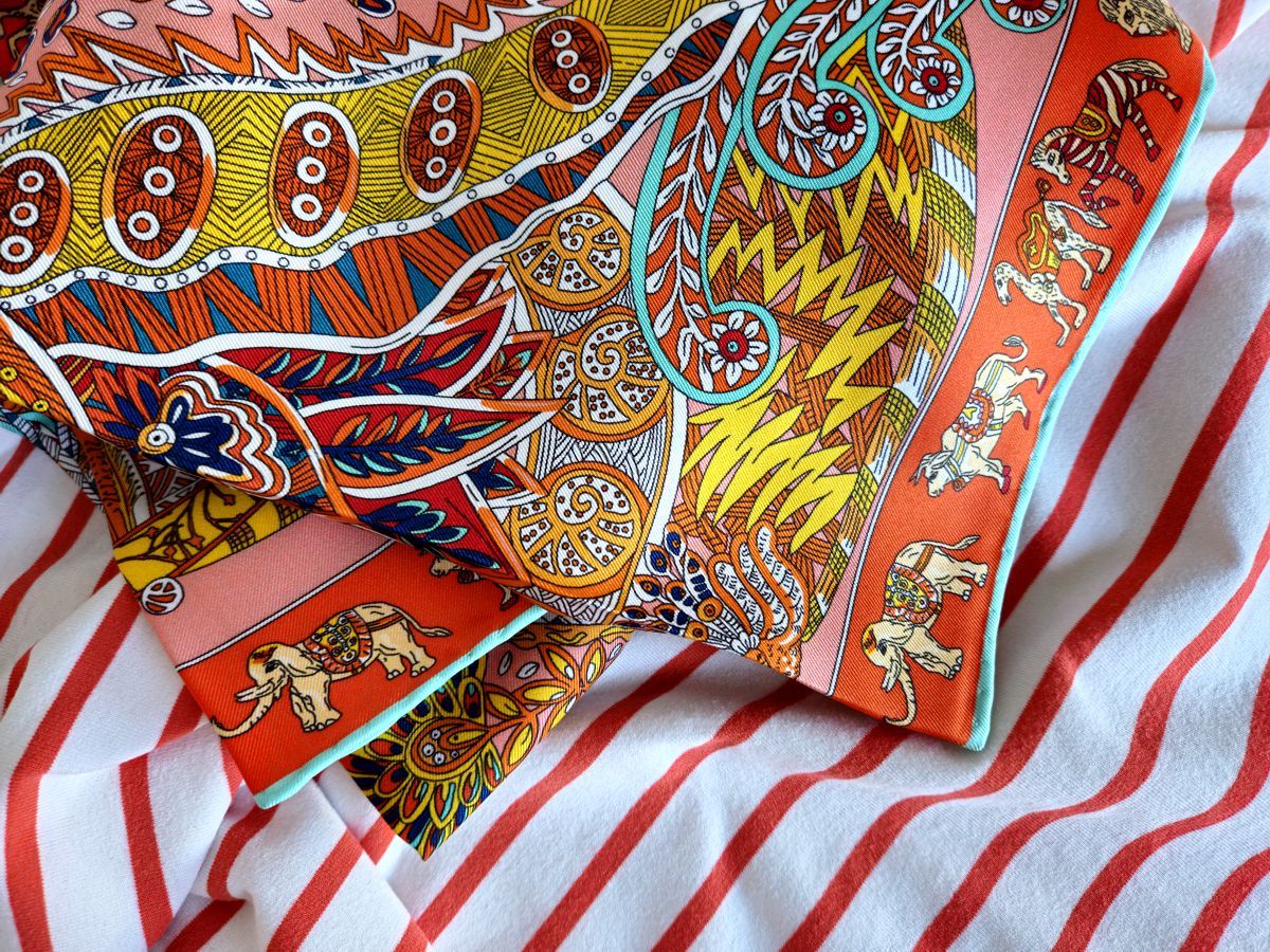 Mustermix - Muster kombinieren: Streifen und Paisley in Orange mit Akzentfarben