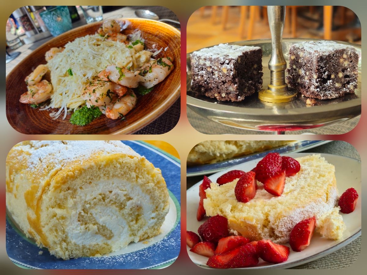 Geburtstagsessen 2026 mit Pasta mit Scampi, Brownies, Biskuitrolle und Erdbeeren