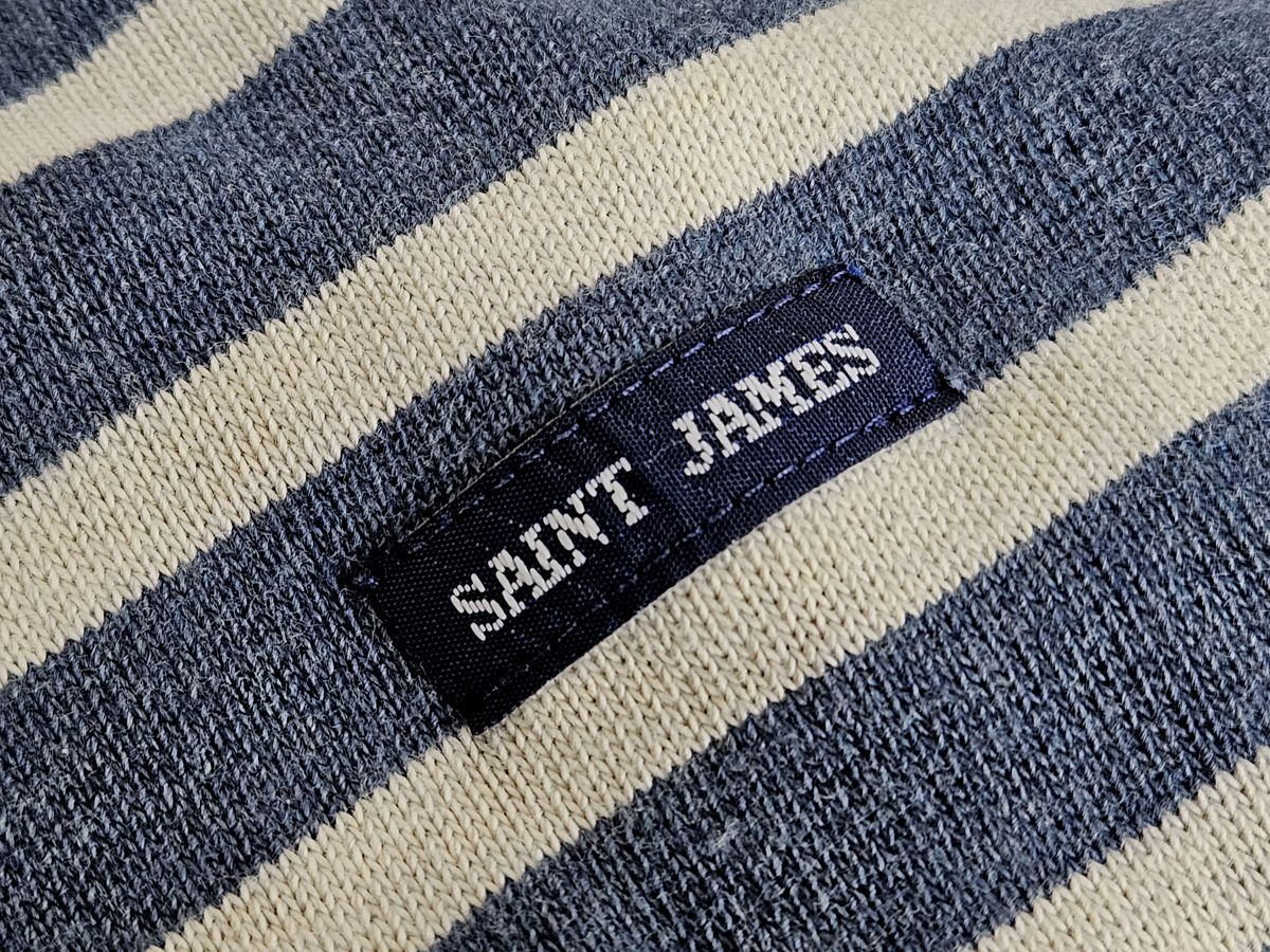 Ringelshirt Saint James Meridamm II in jean-chanvre (blau-hanf-gestreift) - Etikett
