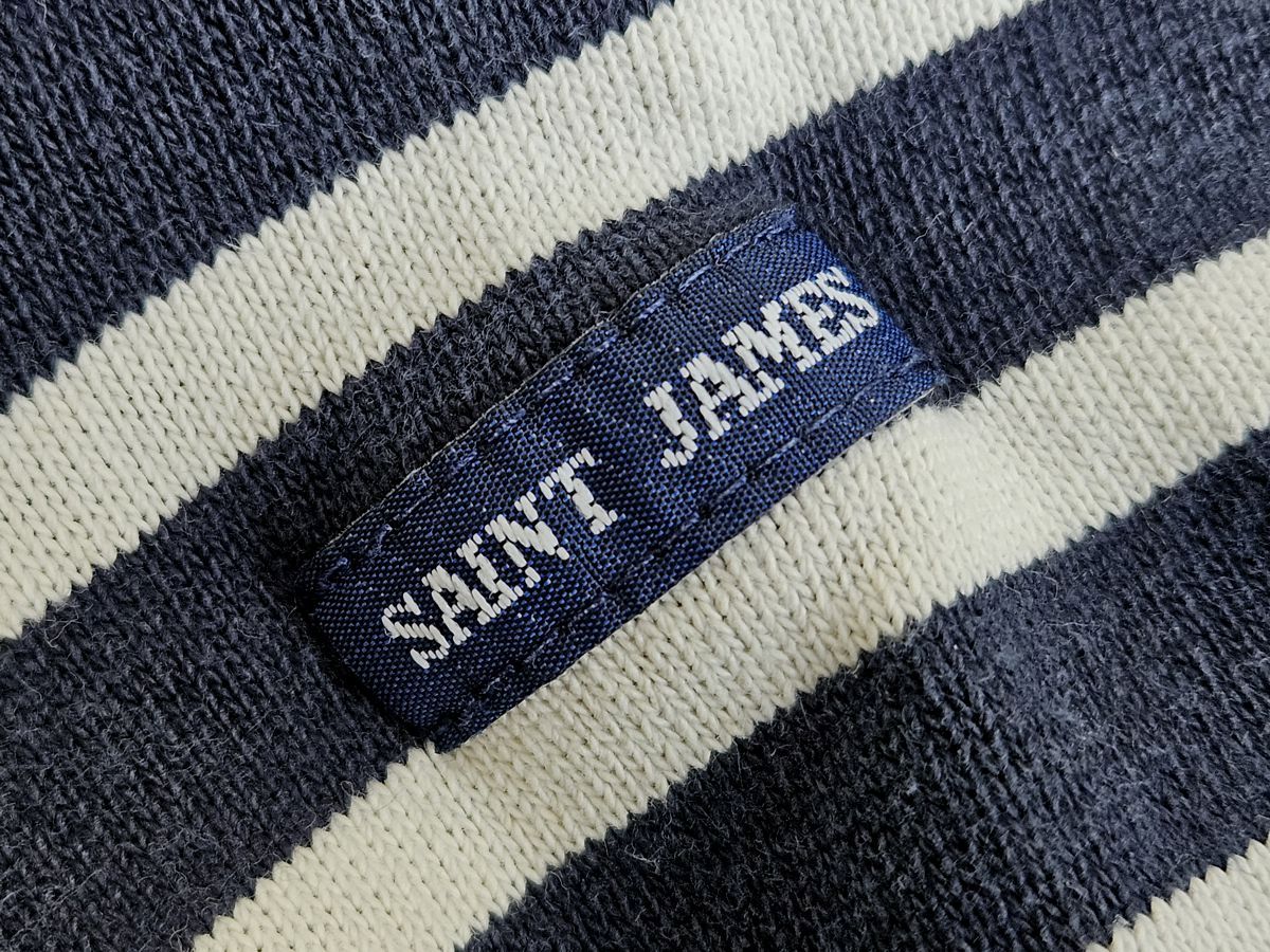 Ringelshirt Saint James Meridamm II in marine-ecru (dunkelblau-cremeweiß-gestreift) - Etikett